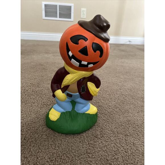 Vintage 13" Yozie Mold Ceramic Painted Pumpkin Head Scarecrow Halloween Decor - Picture 14 of 16